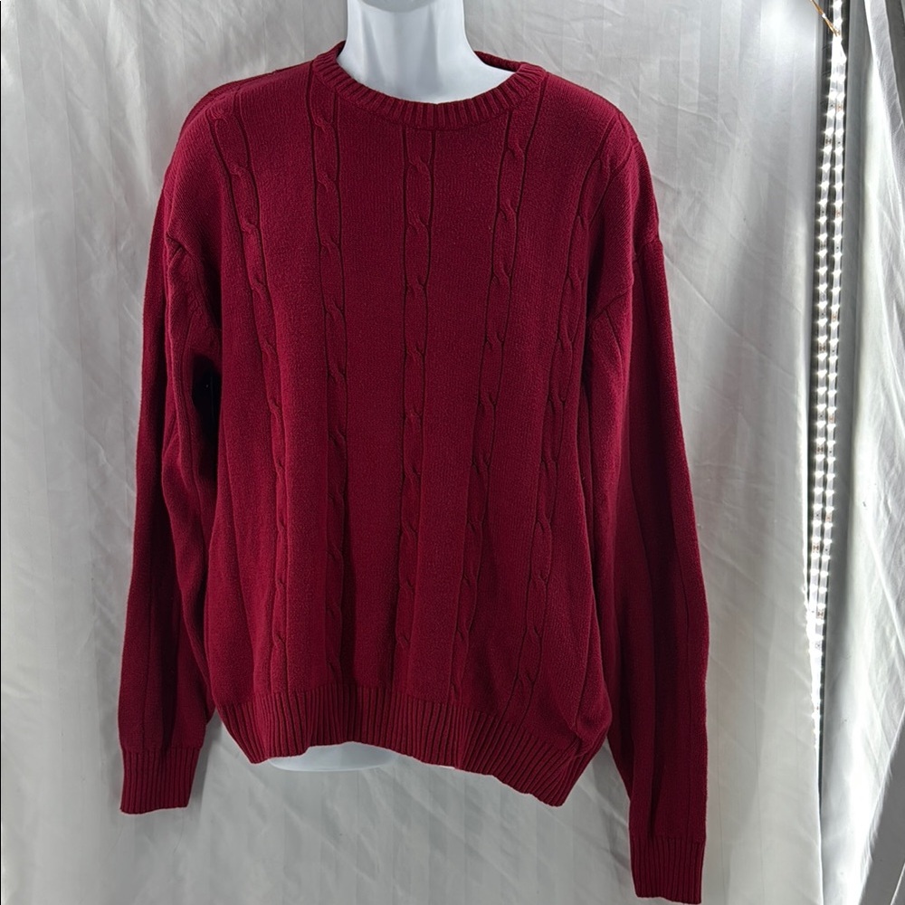 Oscar de la Renta 100% Cotton Men's Red Cable Knit Sweater